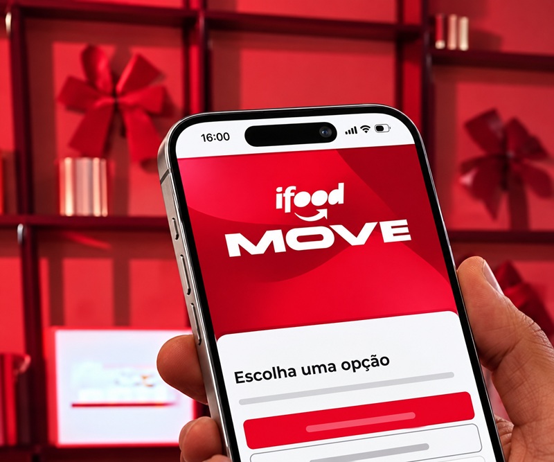 Foto de um celular com o logo do iFood Move